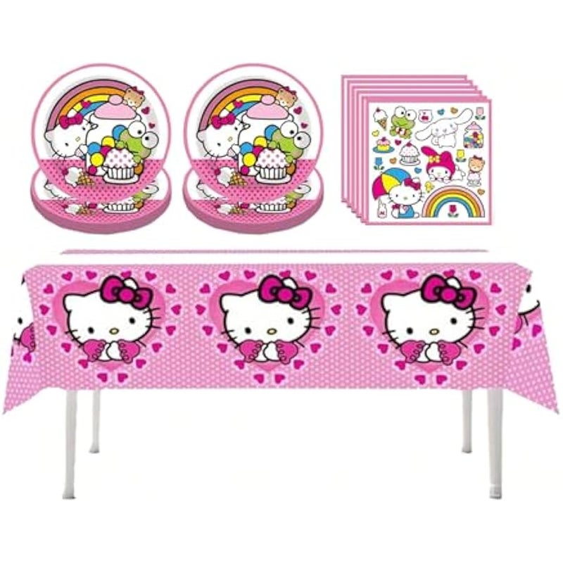 41 pcs Pink Cat Party Decoration Hello Cat Pink Kite Including 1pc Tablecover 20 pcs 7 inches Plates and 20 pcs 6.5 inches Napkins Cat Theme Birthday Party Decoration Favor Sets (Rainbow 41) - Image 1